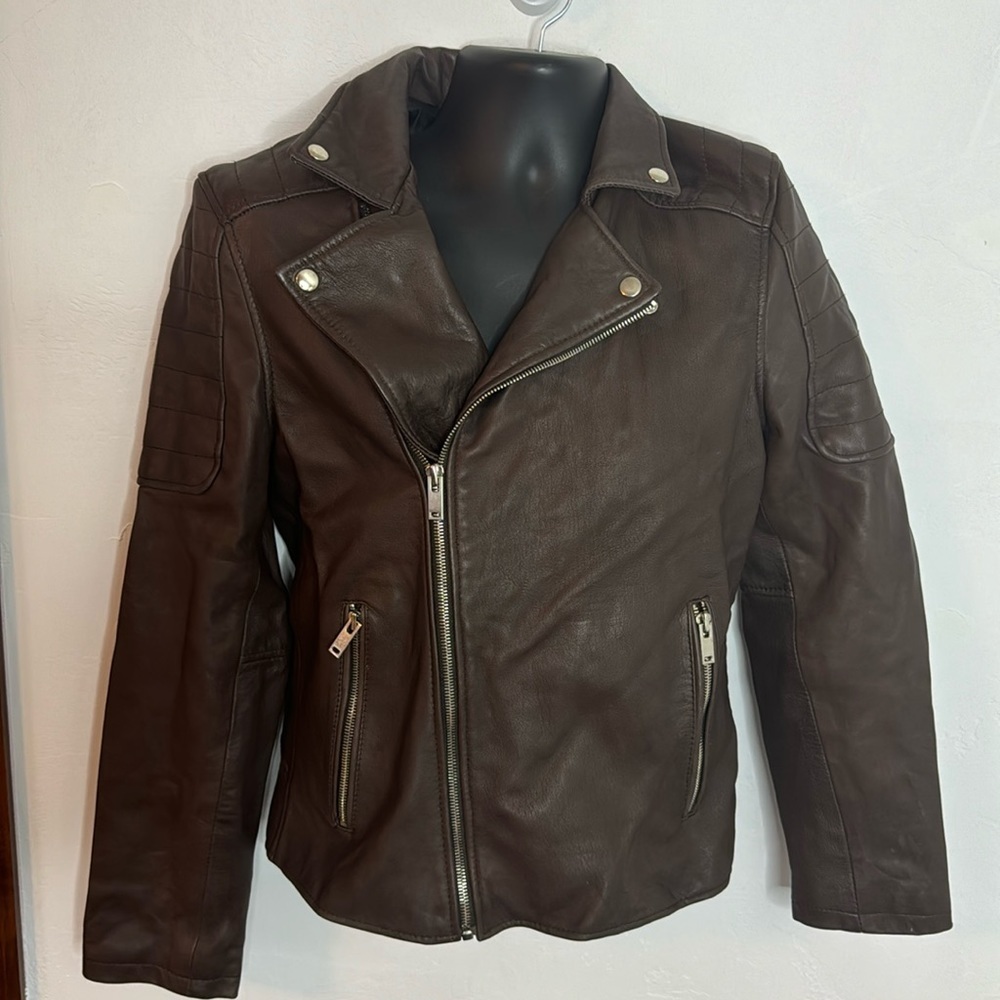 Bolongaro Trevor by ASOS  Chocolate Brown Leather Jacket - size Small
